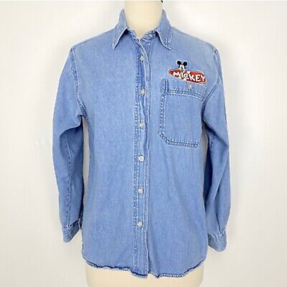 Vintage Mickey Unlimited Jerry Leigh Denim Button Down Shirt Size Medium
